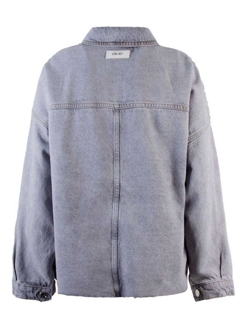 Liu •jo Liu Jo Relaxed Fit Grey Coat With Embellished Shoulders In Multi