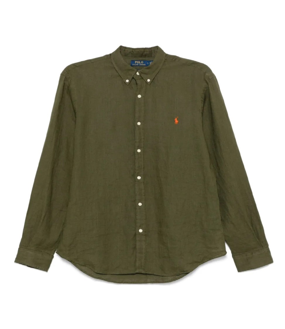 Polo Ralph Lauren Olive Green Cotton Shirt With Signature Polo Pony Motif In Green