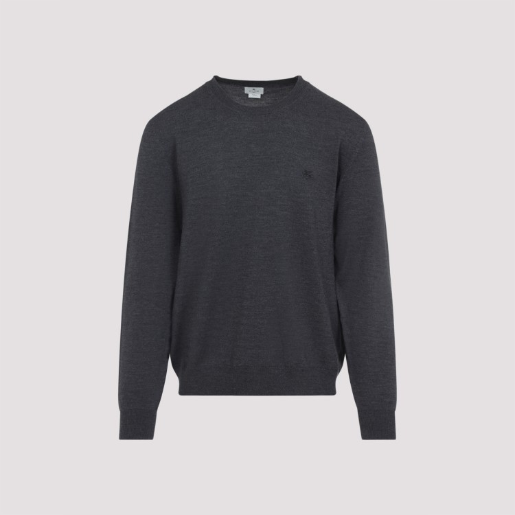 パーカー・フーディ Etro Grey Wool Sweater With Classic Crew Neck Design Etro Grey Wool Sweater With Classic Crew Neck Design
