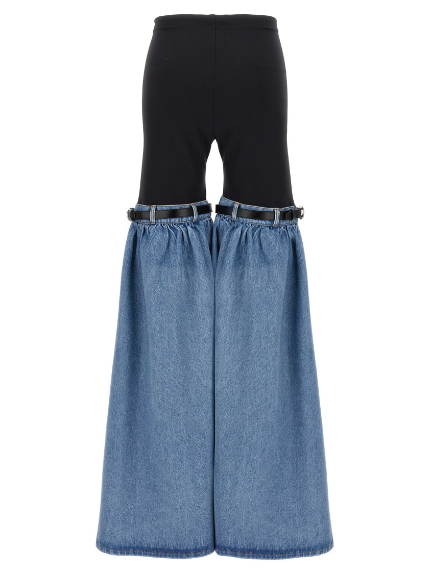Coperni Wide Leg Elastic Waistband Trousers With Contrast Fabric In Blue
