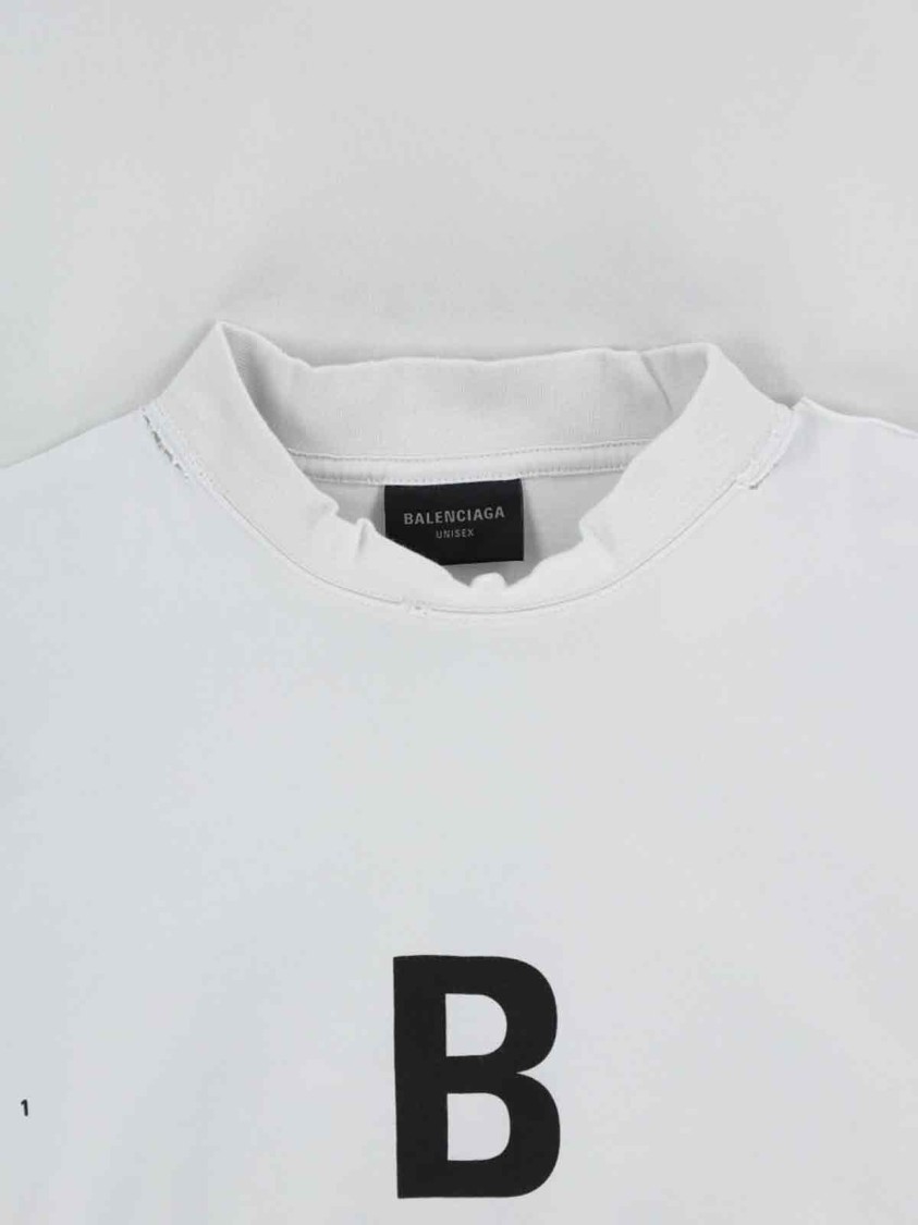 Balenciaga White T-shirt With Logo Printed On The Front And Torn Details In Cotton Woman