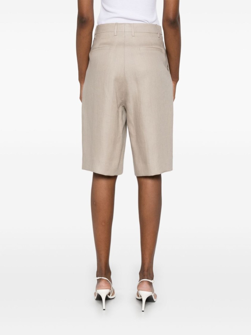 Tagliatore Linen Shorts In Taupe In Neutrals