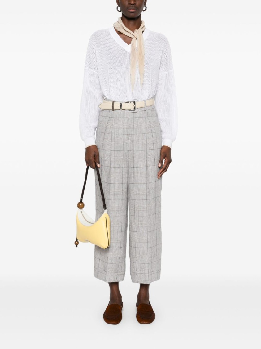 Peserico High-waisted Wide-legged Trousers With Subtle Check Pattern In White
