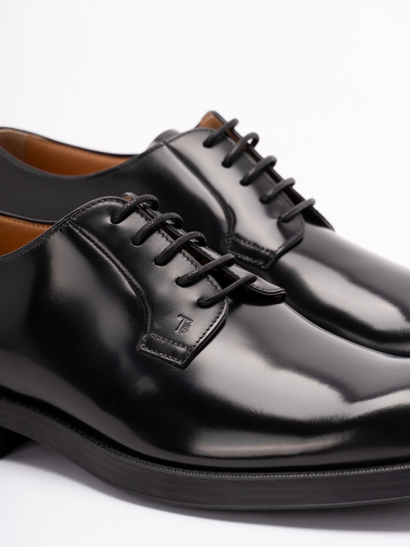 Tod's Polished Calf Leather Lace-up Shoes In Black