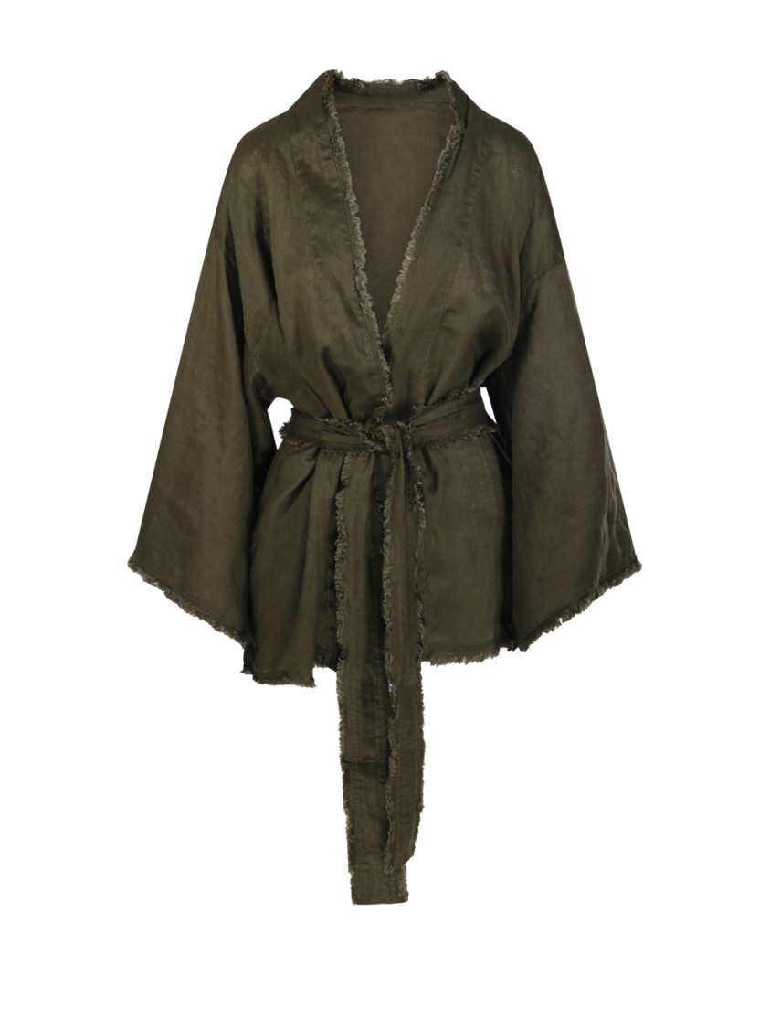 P.A.R.O.S.H PAROSH RELAXED-FIT LINEN KIMONO WITH FRAYED EDGES