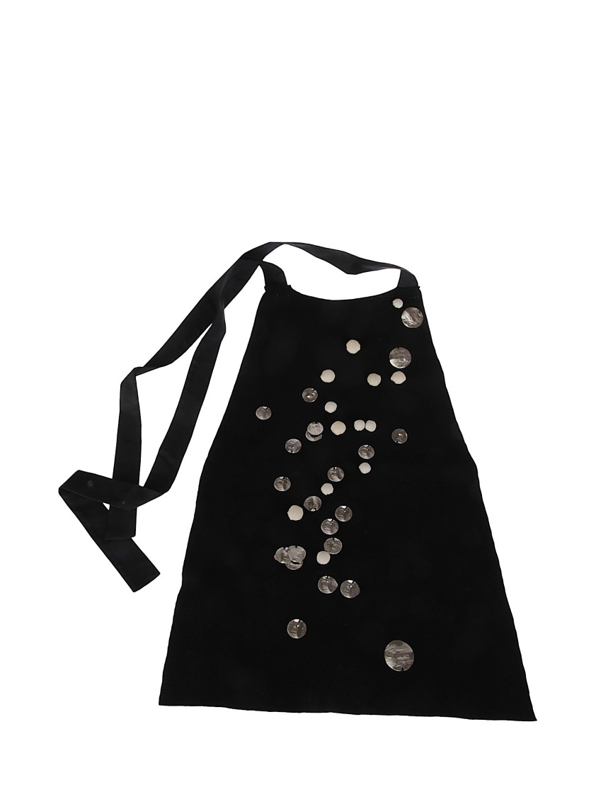 Maria Calderara Black Wool Bib With Neck Strap In Black