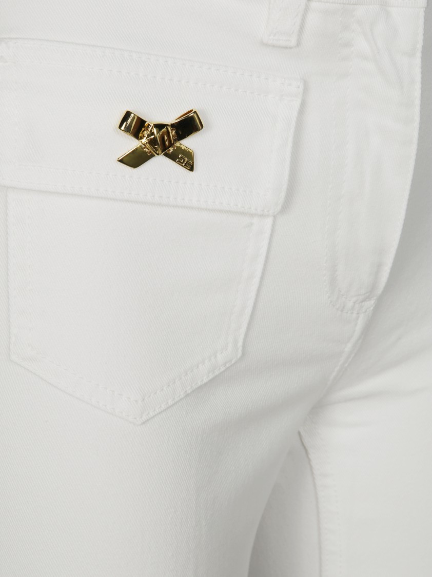 Elisabetta Franchi Tailored White Jeans With Flared Hem In Neutral