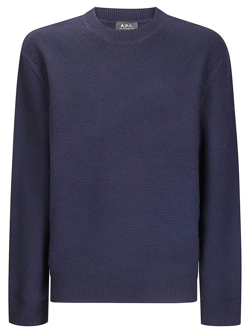 Apc Textured Wool Crew-neck Sweater In Blue