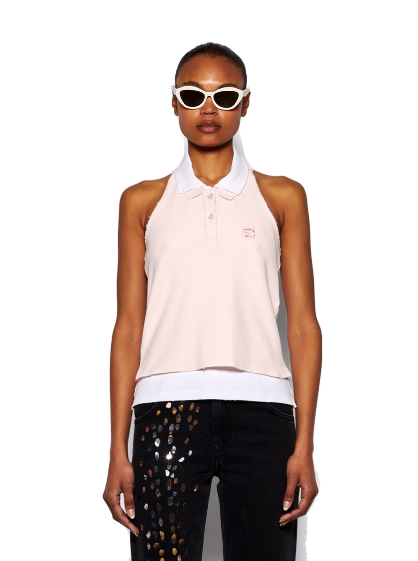 ALEXANDER WANG T T BY ALEXANDER WANG LAYERED POLO MINI HALTER TOP - BARELY PINK AND WHITE