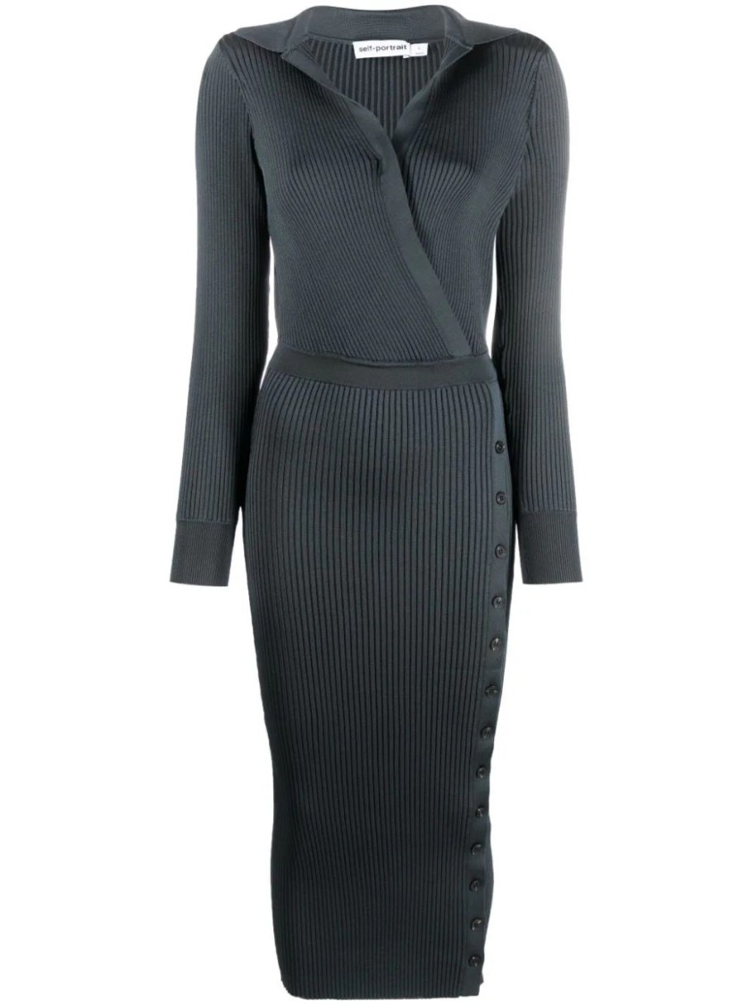 Self-portrait Grey Knit Midi Dress In Gray