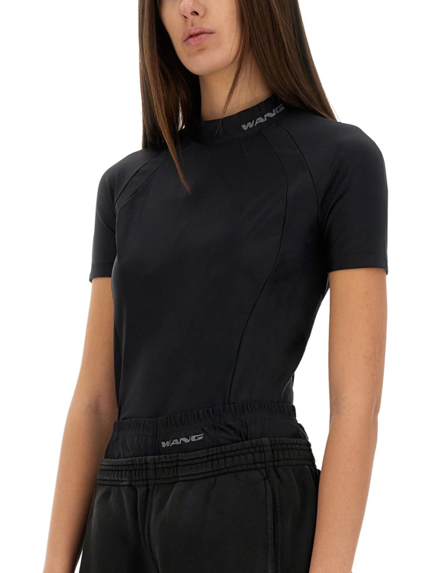 Alexander Wang T T By Alexander Wang Slim-fit High Neck T-shirt With Subtle Logo In Black