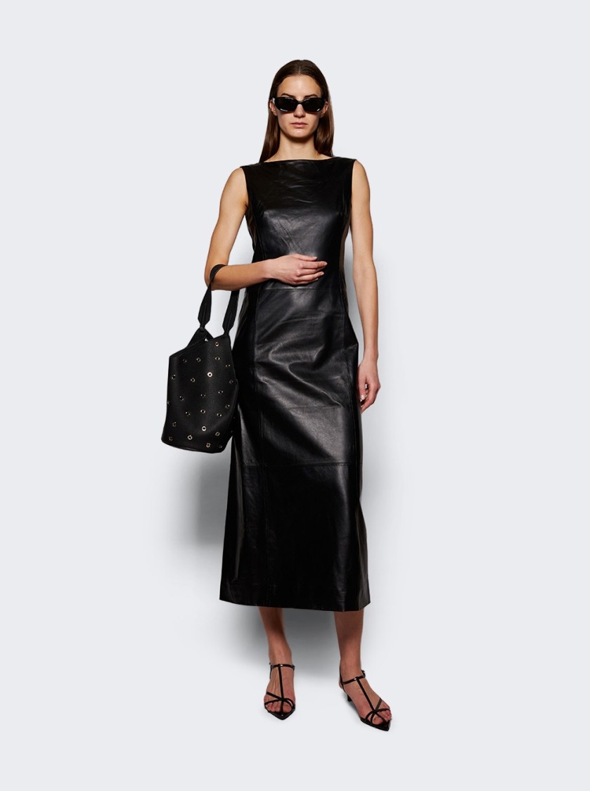 Khaite Lotus Small Tote Black Pebbled Leather With Grommets In Black