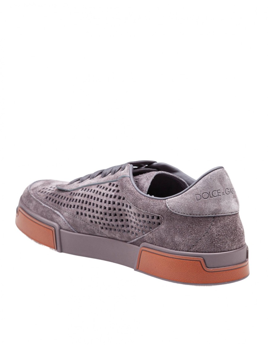 Dolce & Gabbana Portofino Yacht Perforated Distressed Suede Sneakers In Grey