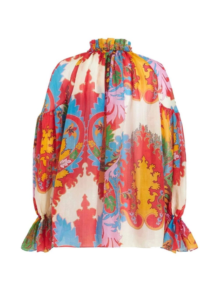 Etro Ruffled Printed Cotton And Silk-blend Voile Blouse In Multi