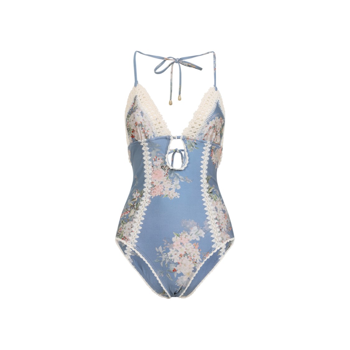Zimmermann Cascadian Keyhole Crochet Blue Lycra One-piece In Blue