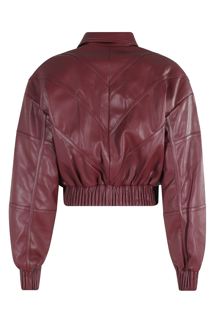Rotate Birger Christensen Rotate Silk-finish Bomber Jacket With Ribbed Cuffs In Burgundy