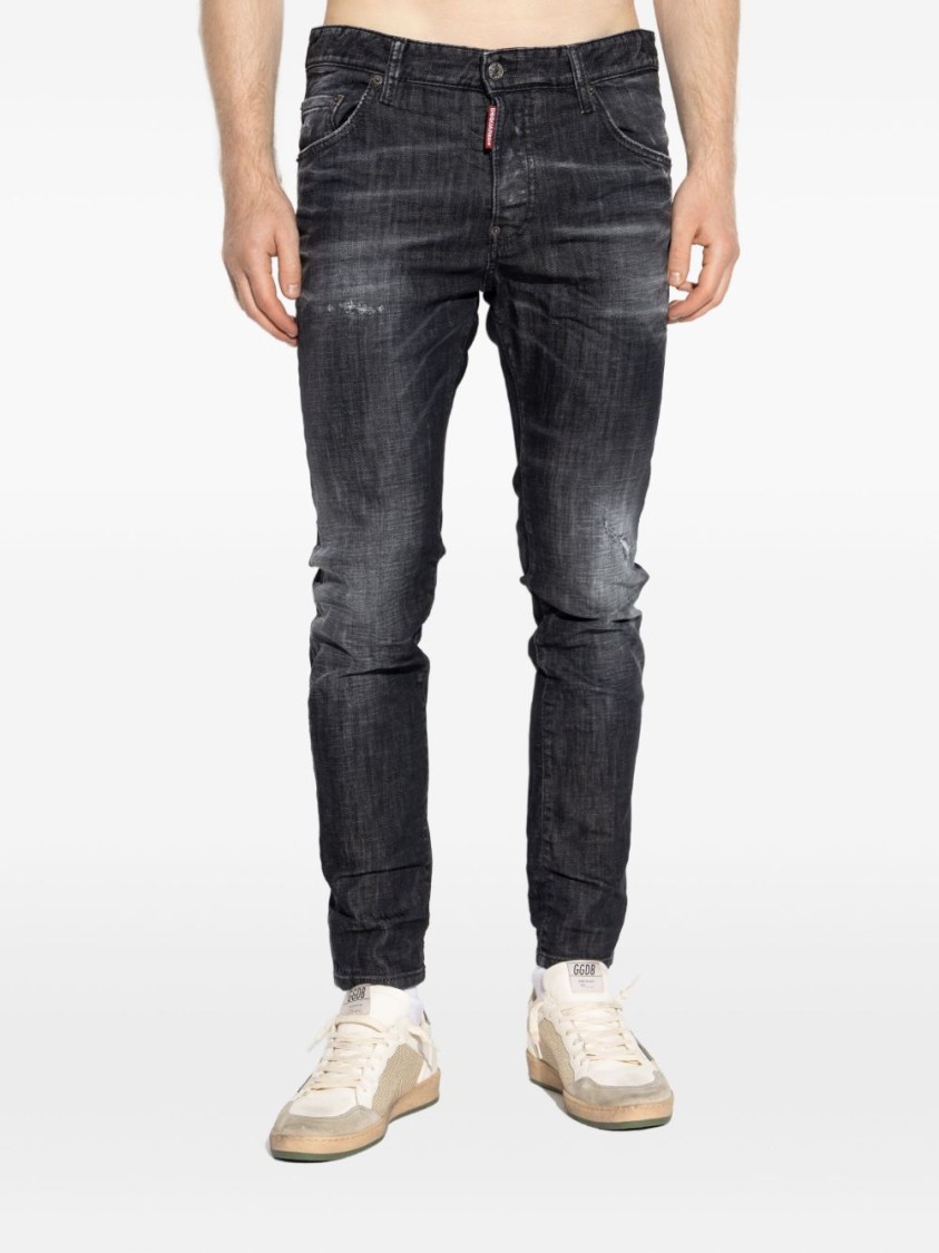 Dsquared2 Classic Black Cotton Jeans With Whiskering Effect In Black