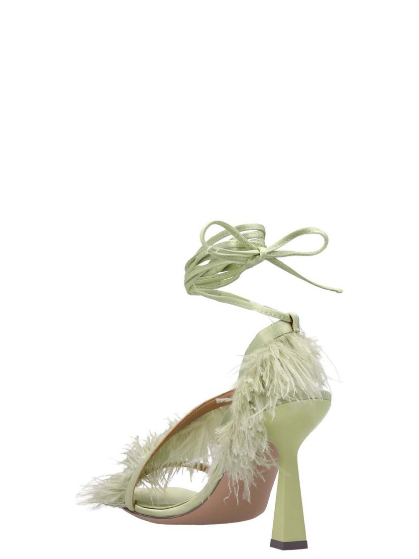 Sebastian Green Feather Wrap Heels In White