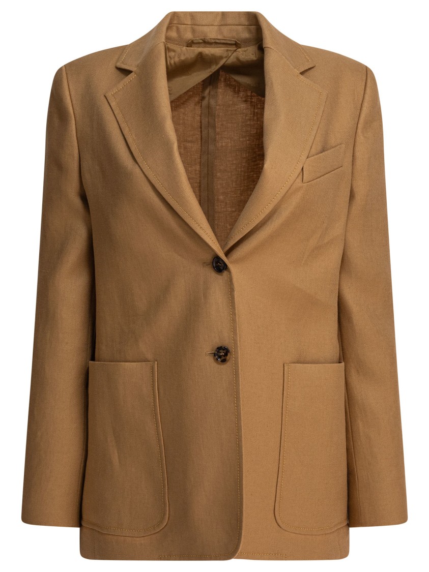 Max Mara Single-breasted Linen Blazer In Brown