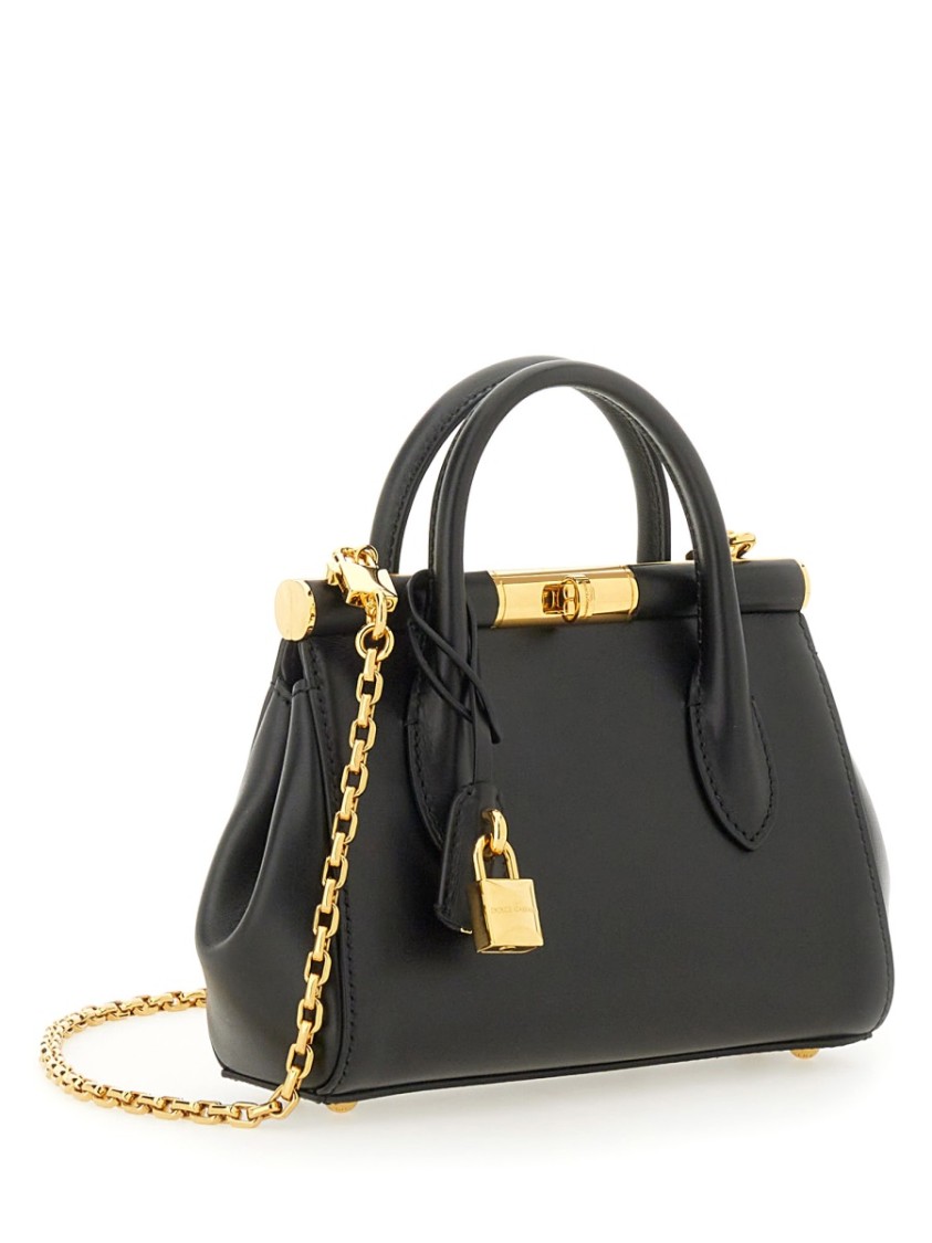 Dolce & Gabbana Marlene Small Leather Top-handle Bag With Chain Strap In Black