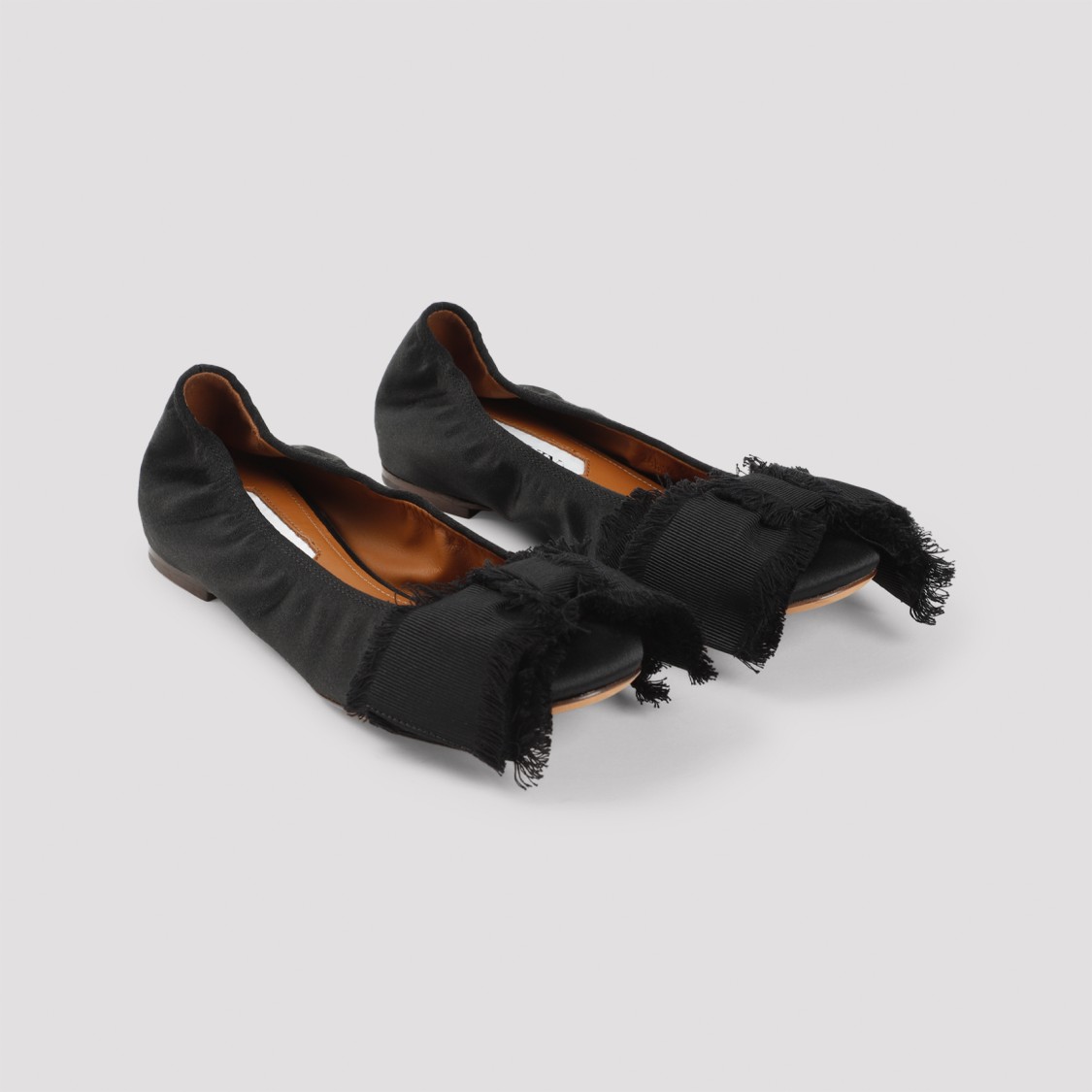 Lanvin Satin Bow Ballet Flats In Black