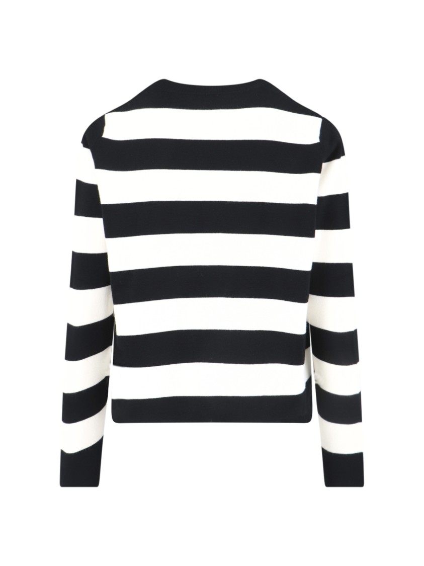 Max Mara Striped Cream Wool Sweater With Embroidered Logo Detail In Black