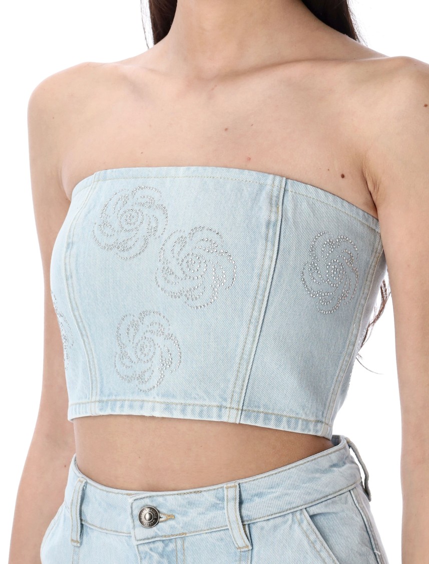 Rotate Birger Christensen Rotate Strapless Cropped Denim Top