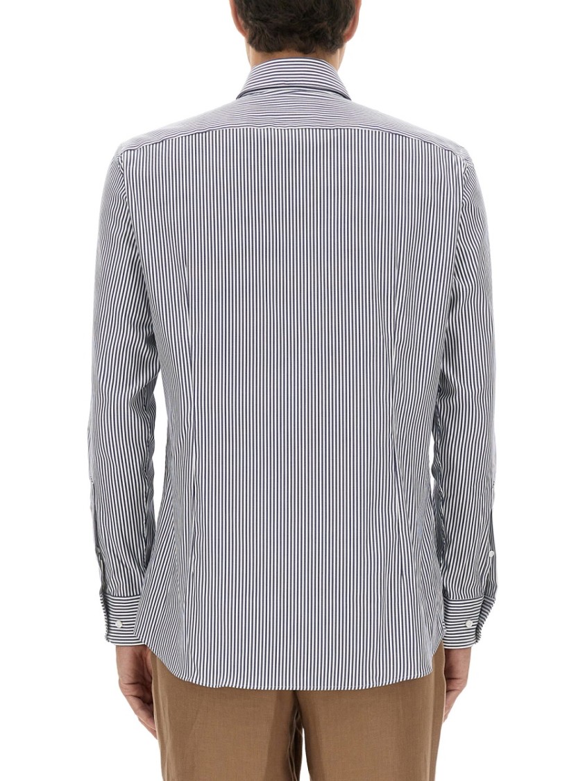 Hugo Boss Boss Camel Classic Striped Button-down Boss Shirt In Blue