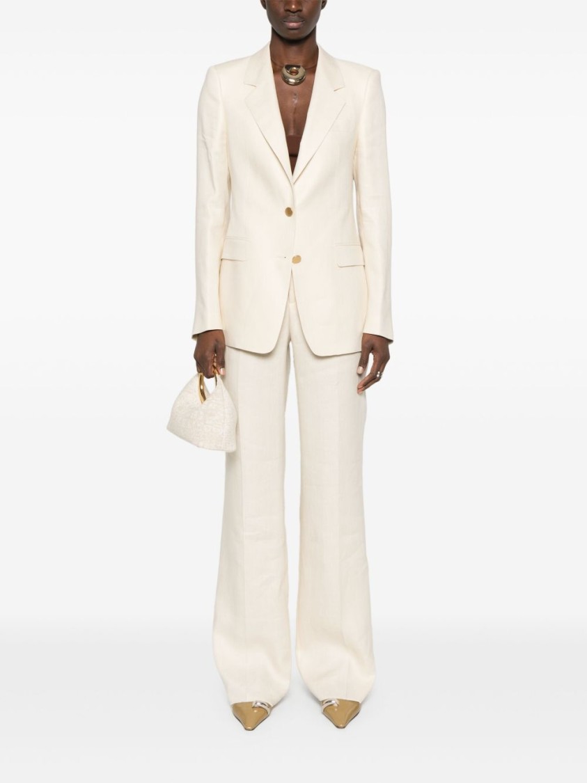 Shop Tagliatore Ecru Linen Tailored Suit With Wide-leg Trousers
