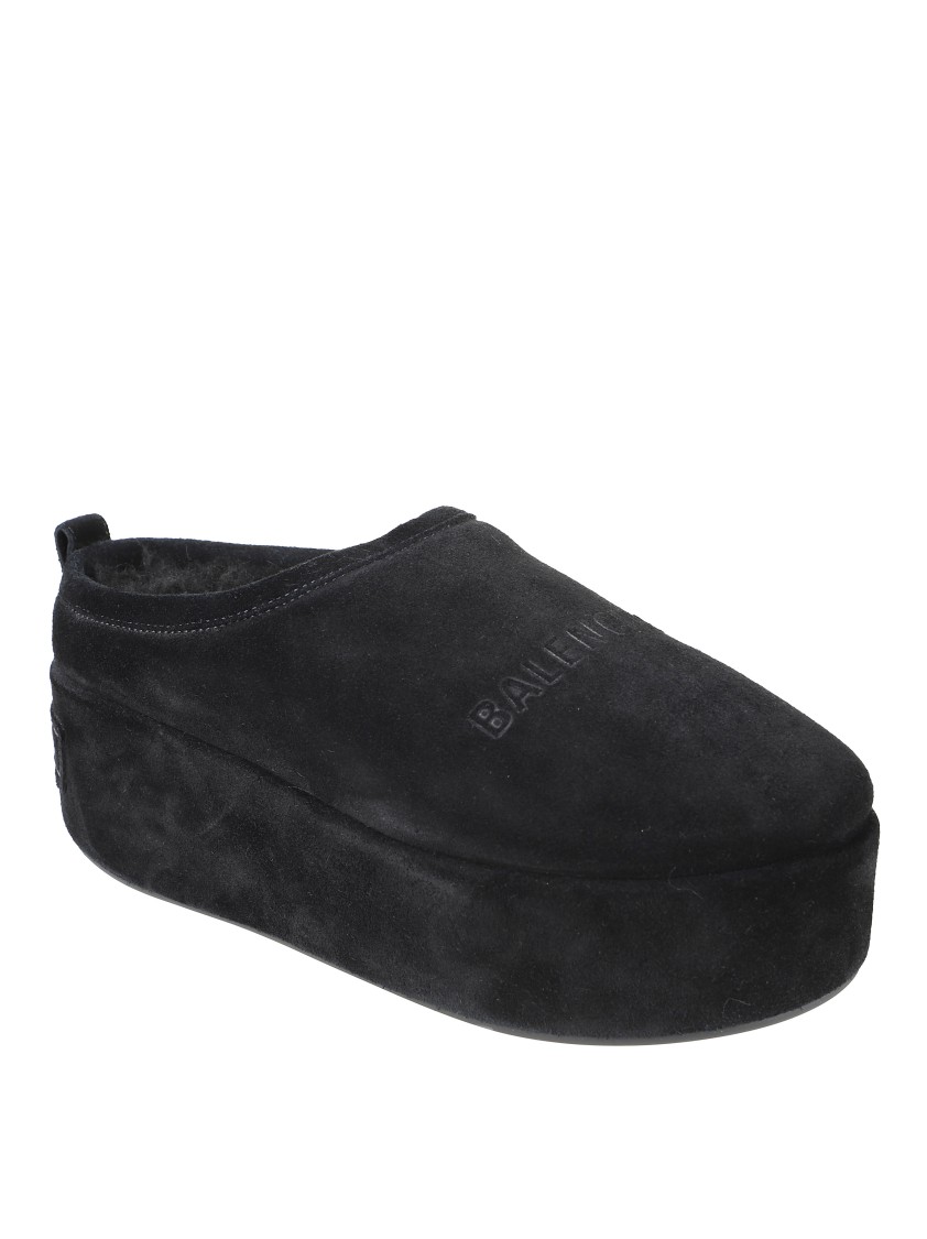 Balenciaga Suede Mules With Rounded Toe And Elevated Platform Sole In Black
