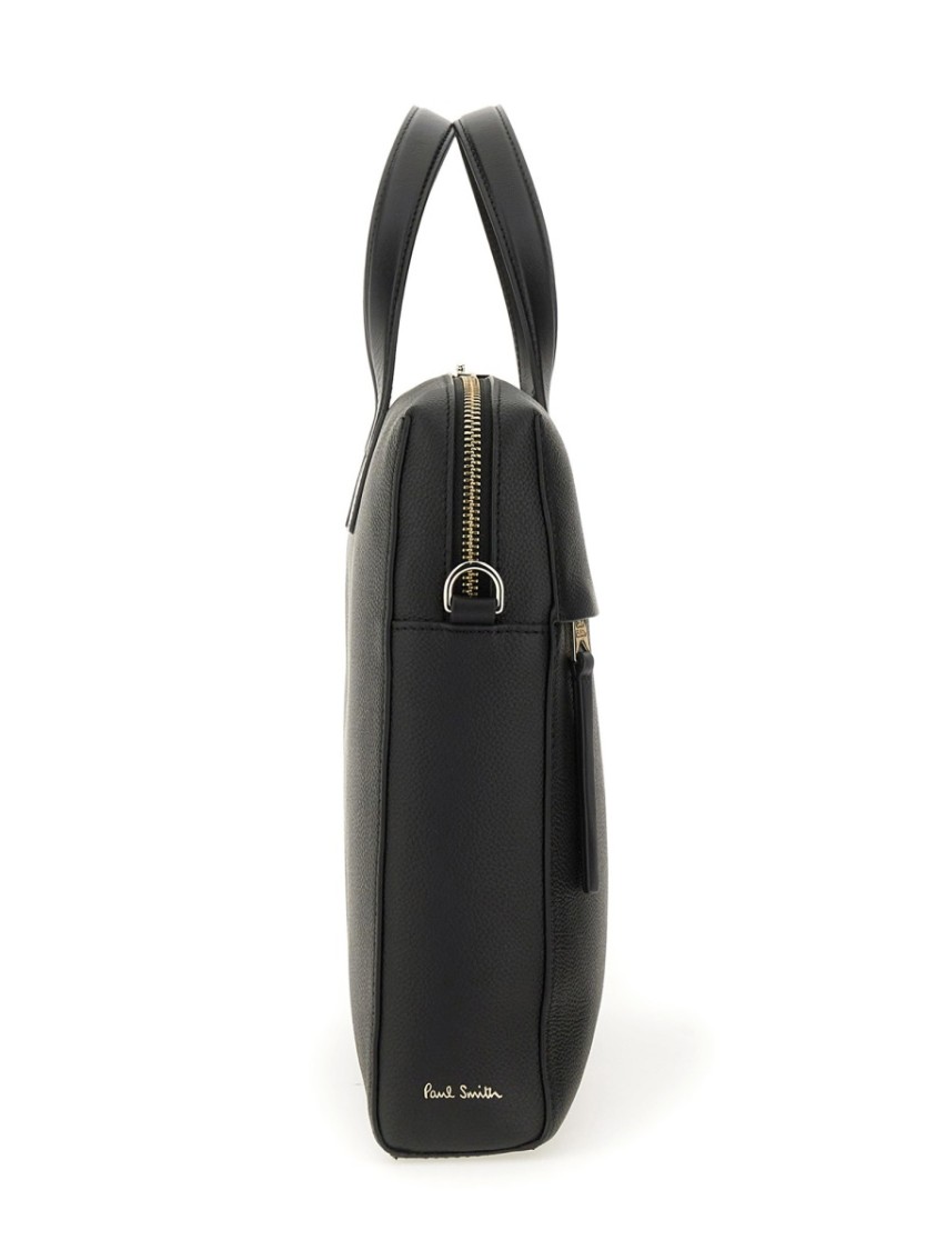 Paul Smith Leather Signature Stripe Briefcase In Black