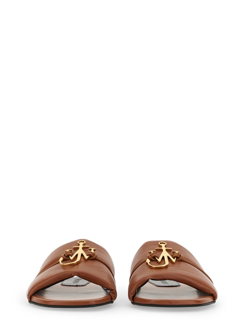 Jw Anderson Embellished Open Toe Flat Sole Mules In Brown