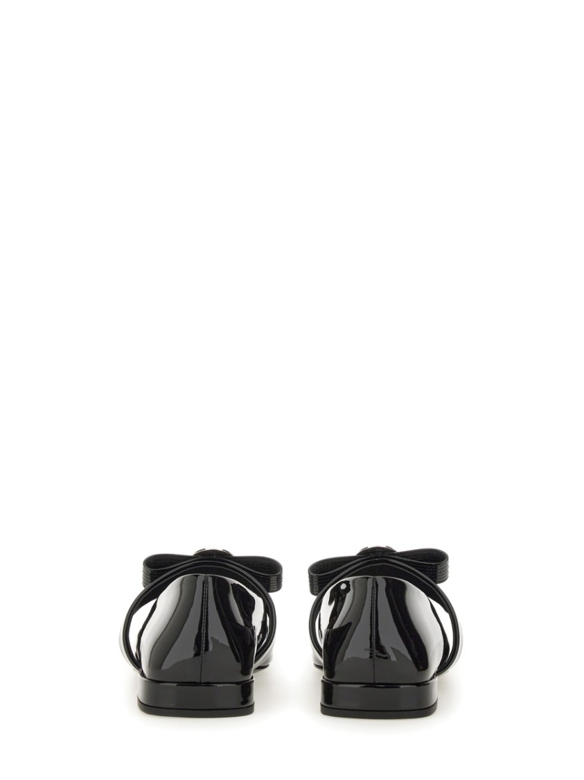 Versace Open-toe Ballet Flats In Gianni Ribbon In Black