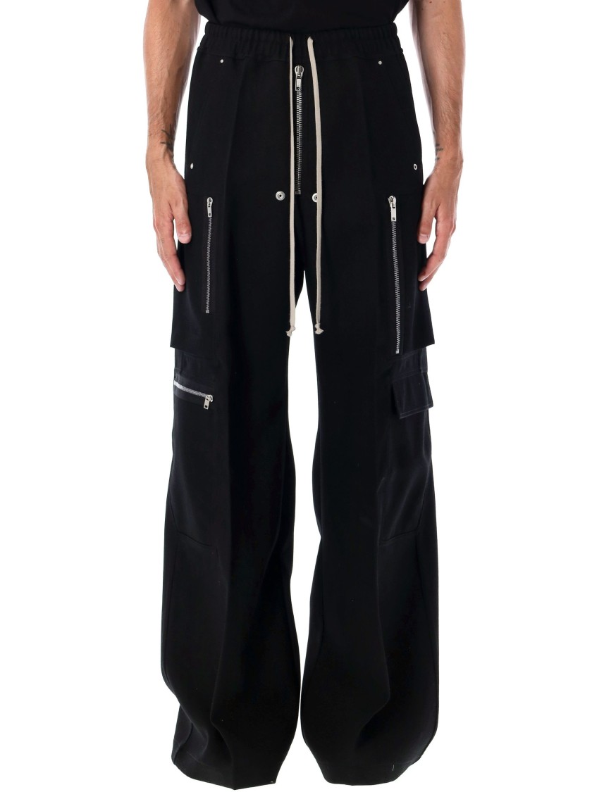 Rick Owens Wide-leg Trousers With High Waist And Utility Pockets In Black