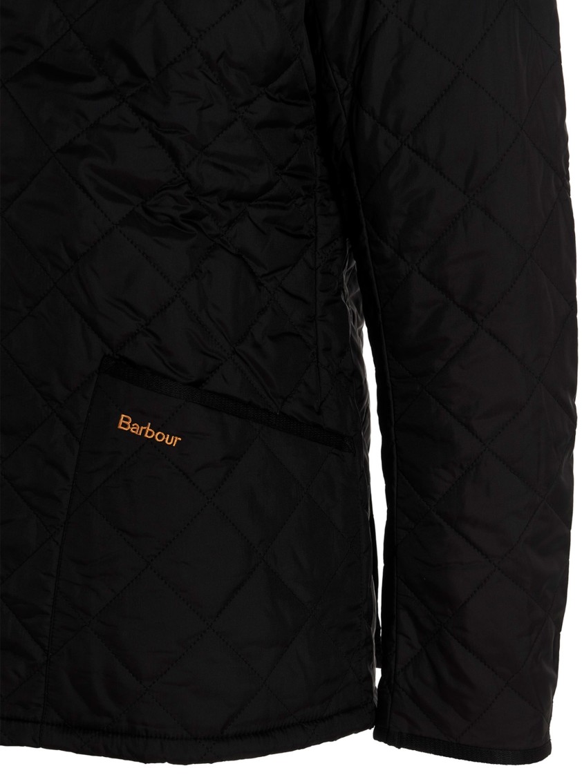Barbour Quilted Jacket With Corduroy Collar And Side Pockets In Black