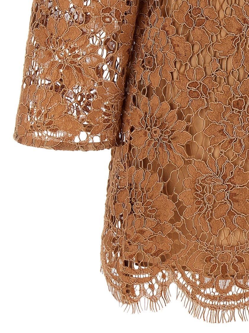 Self-portrait 'tan Lace Bow Mini' Dress In Brown