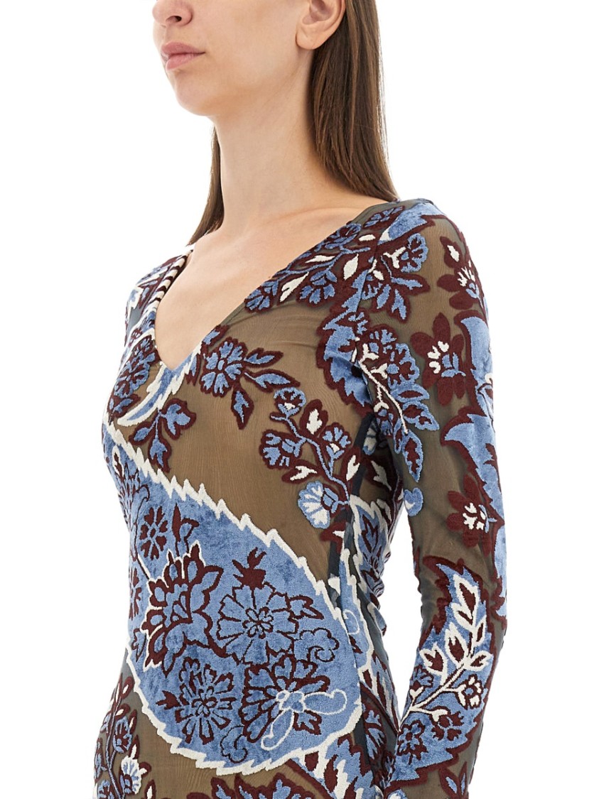 Etro Devore Velvet Midi Dress In Blue