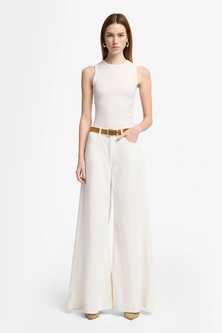 7 FOR ALL MANKIND 7 FOR ALL MANKIND WIDE-LEG WHITE LINEN TROUSERS WITH MINIMALIST DESIGN