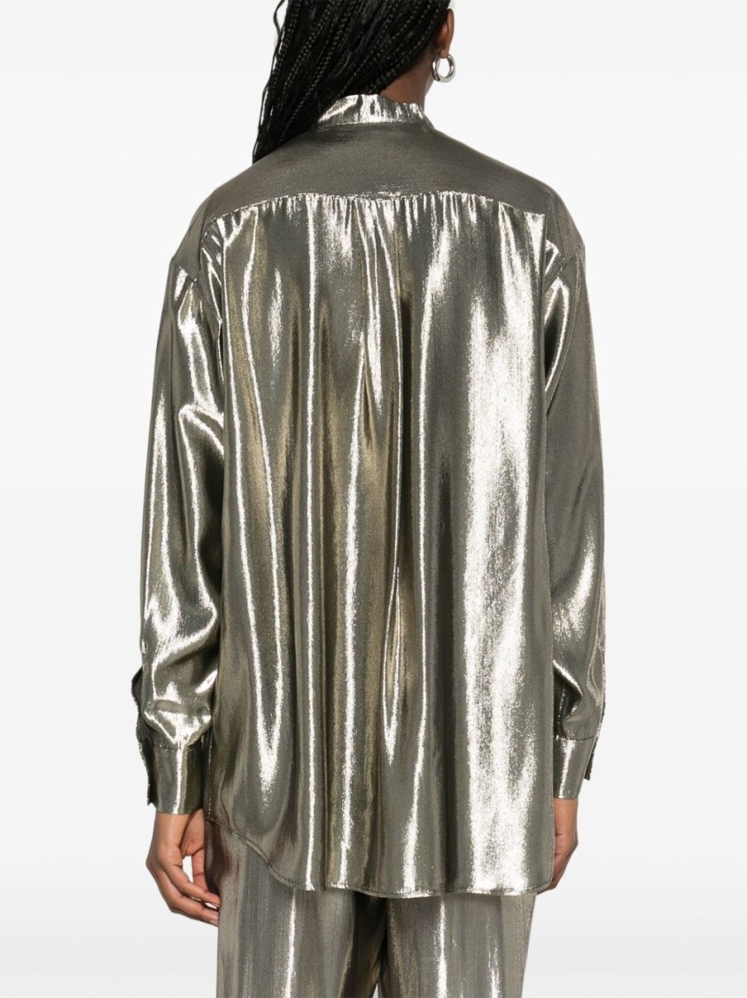 Shop Philosophy Di Lorenzo Serafini Silk-blend Green Shirt With Stand Collar