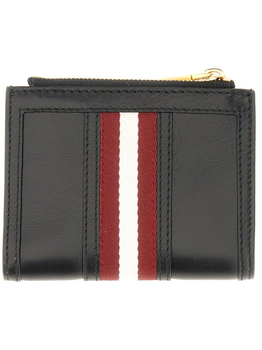 Bally Compact Portfolio With Striped Accent In Black