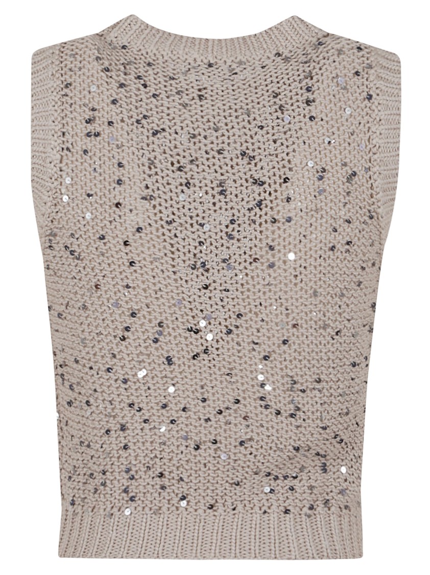 Shop Peserico Sleeveless Beige Top With Sequin Accents In Neutrals