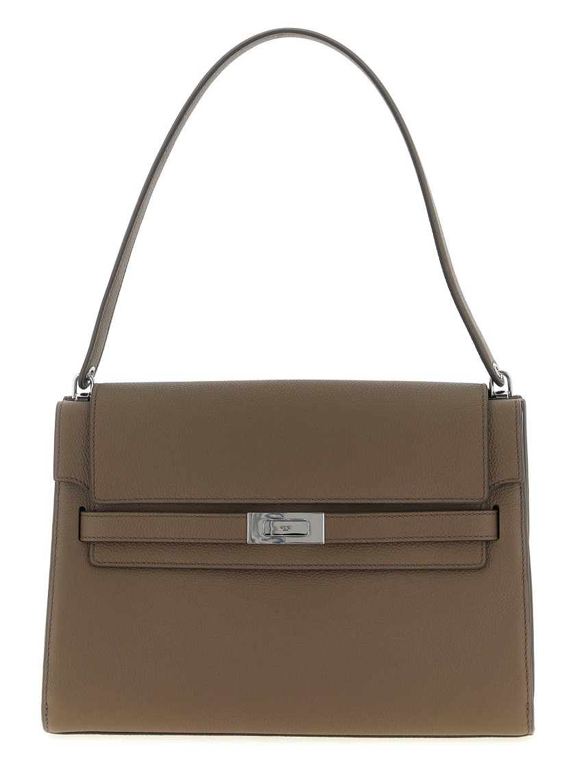 Tory Burch 'lee Radziwill' Large Shoulder Bag In Gray