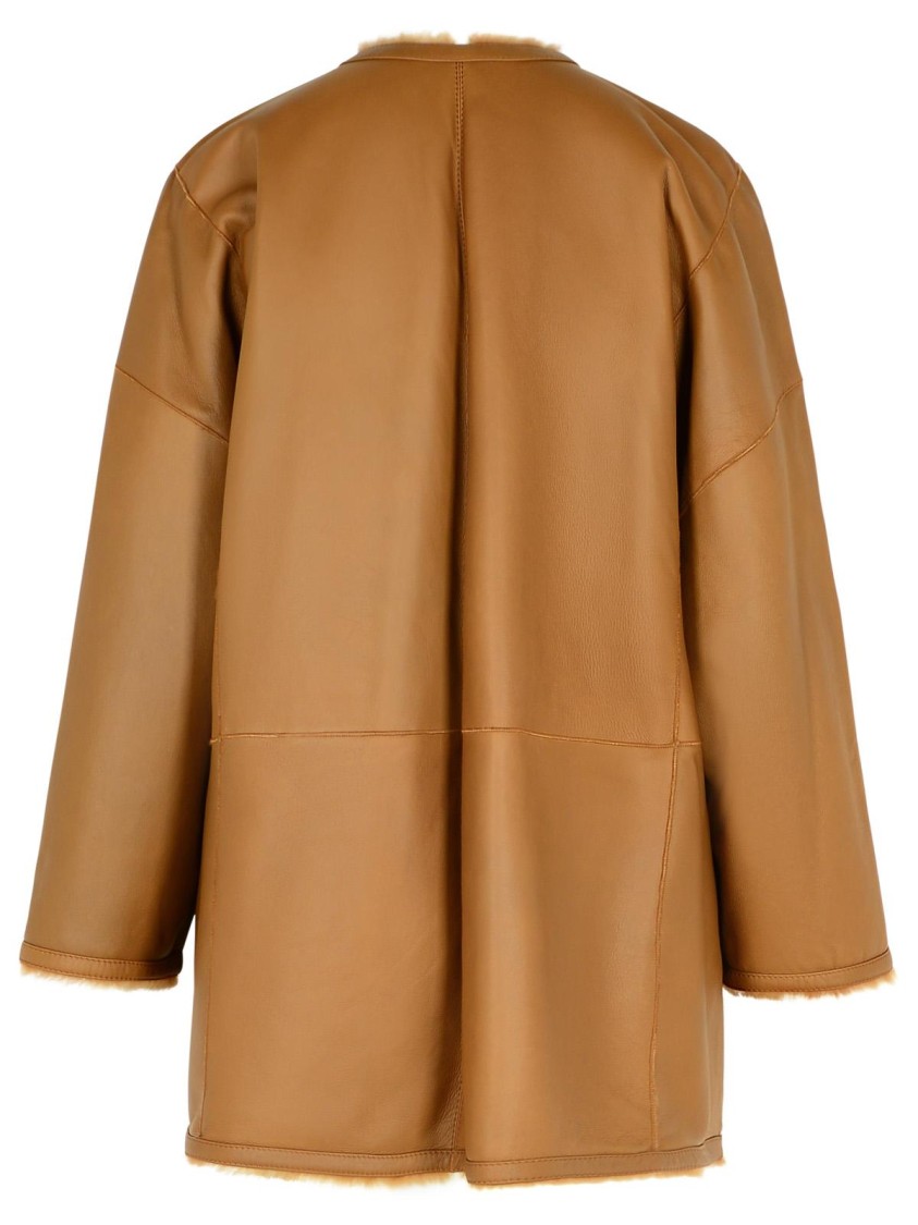 Shop Max Mara Santos' Reversible Brown Shearling Sheepskin