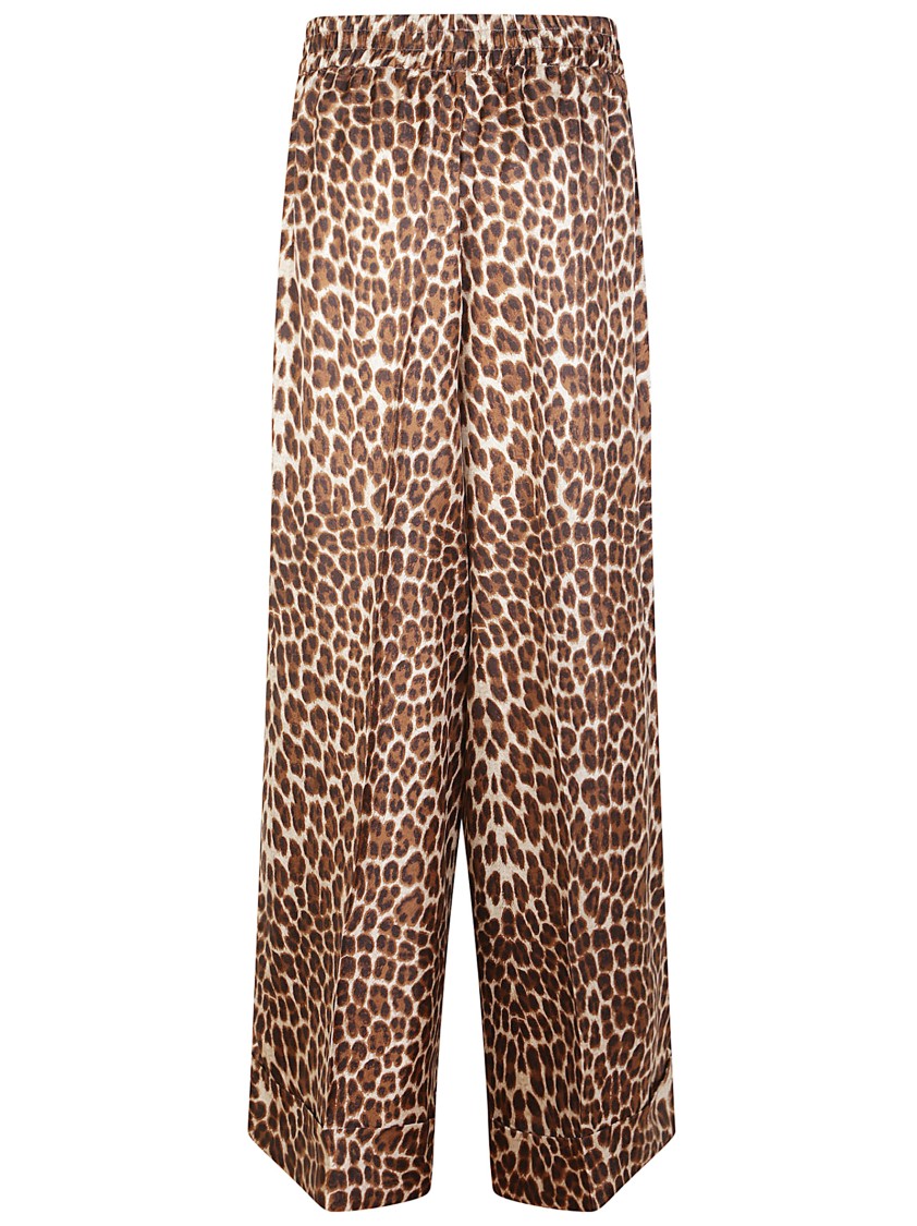 P.a.r.o.s.h . Leopard Print Silk Trousers With Welt Pockets And Flared Fit In Brown