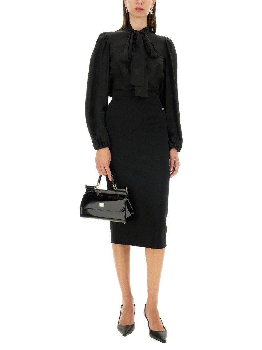 Dolce & Gabbana Gabardine Virgin-wool Midi Skirt In Black