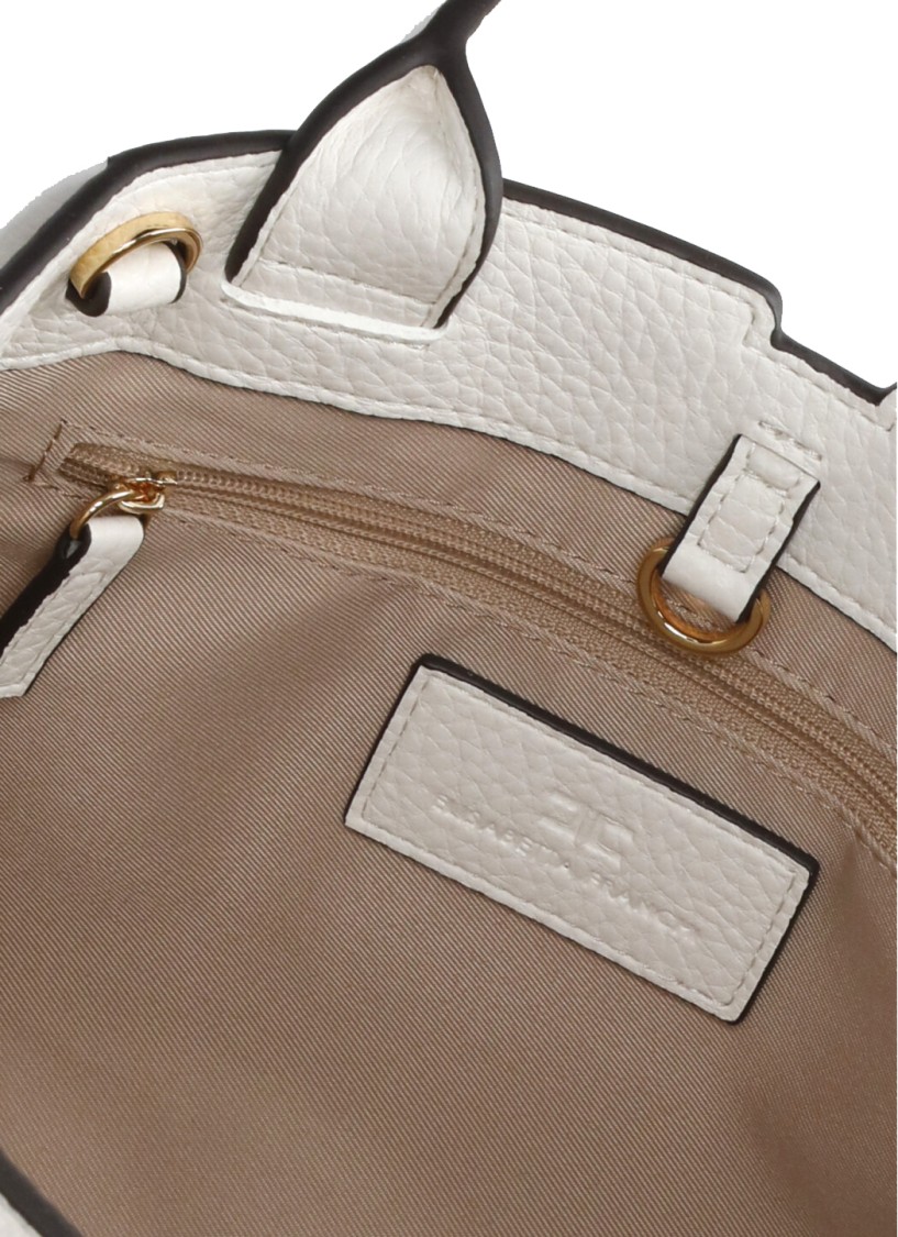 Shop Elisabetta Franchi Ivory Shoulder Bag With Logo In Neutrals