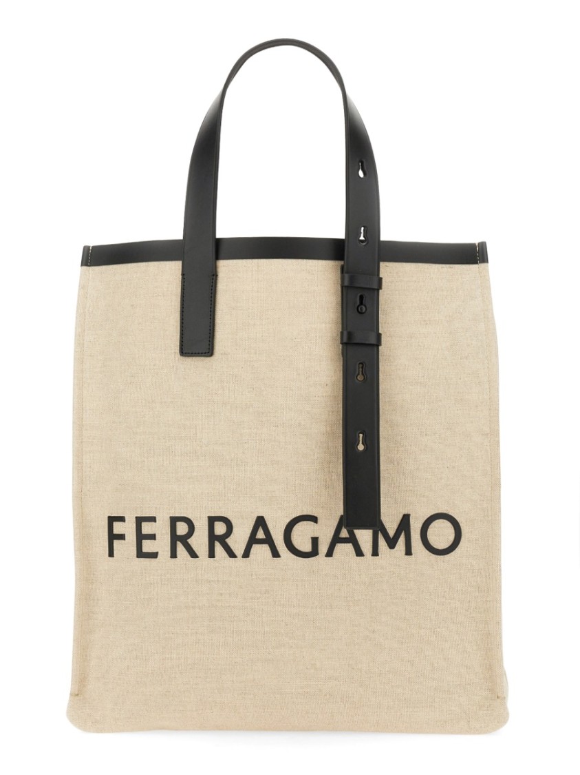 Shop Ferragamo Structured Tote Bag With Prominent Logo