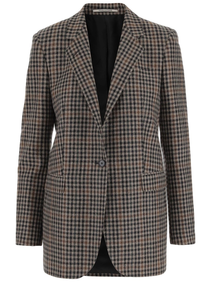 Tagliatore Wool Jacket With Plaid Pattern In Gray