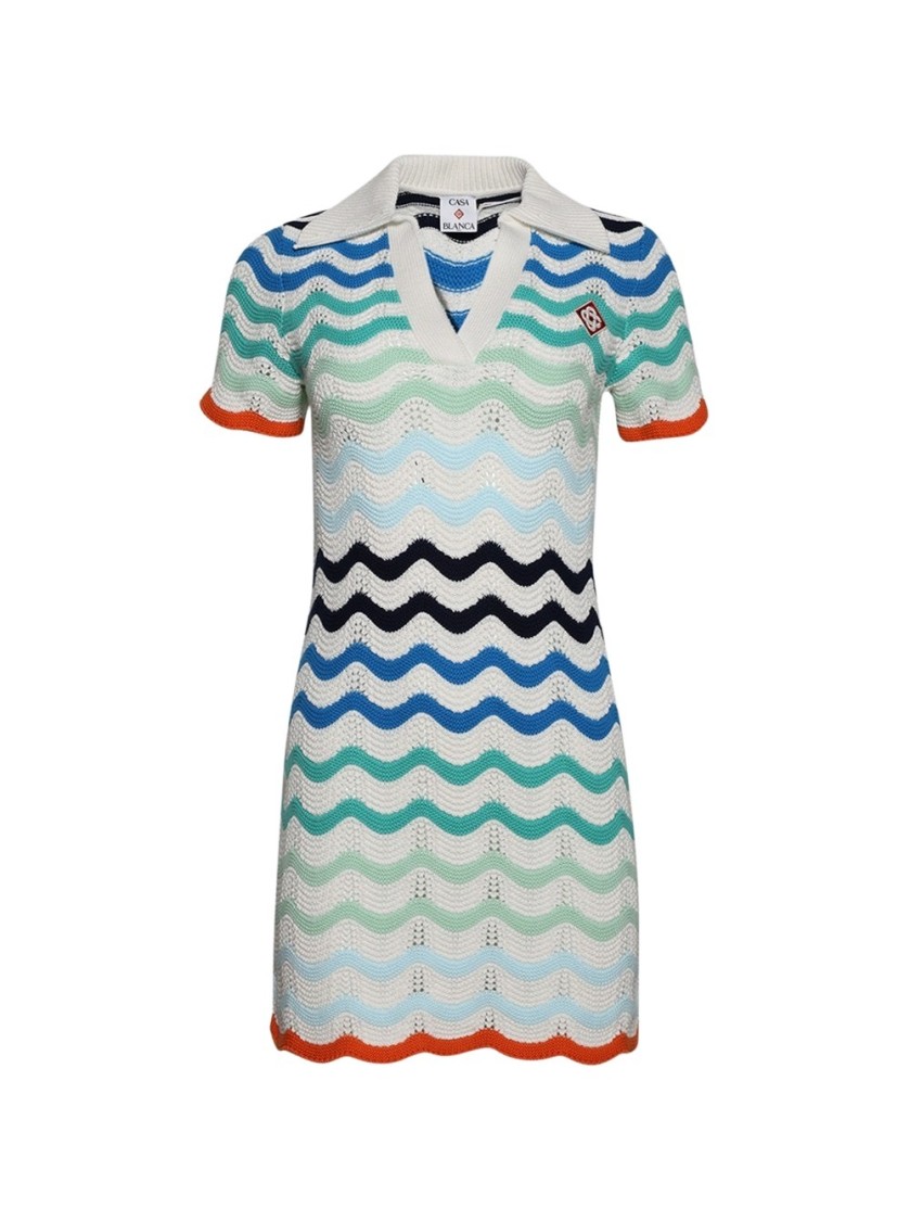 Casablanca Womens Wavy Crochet Striped Cotton-knit Mini Dress Wave In Multicolor