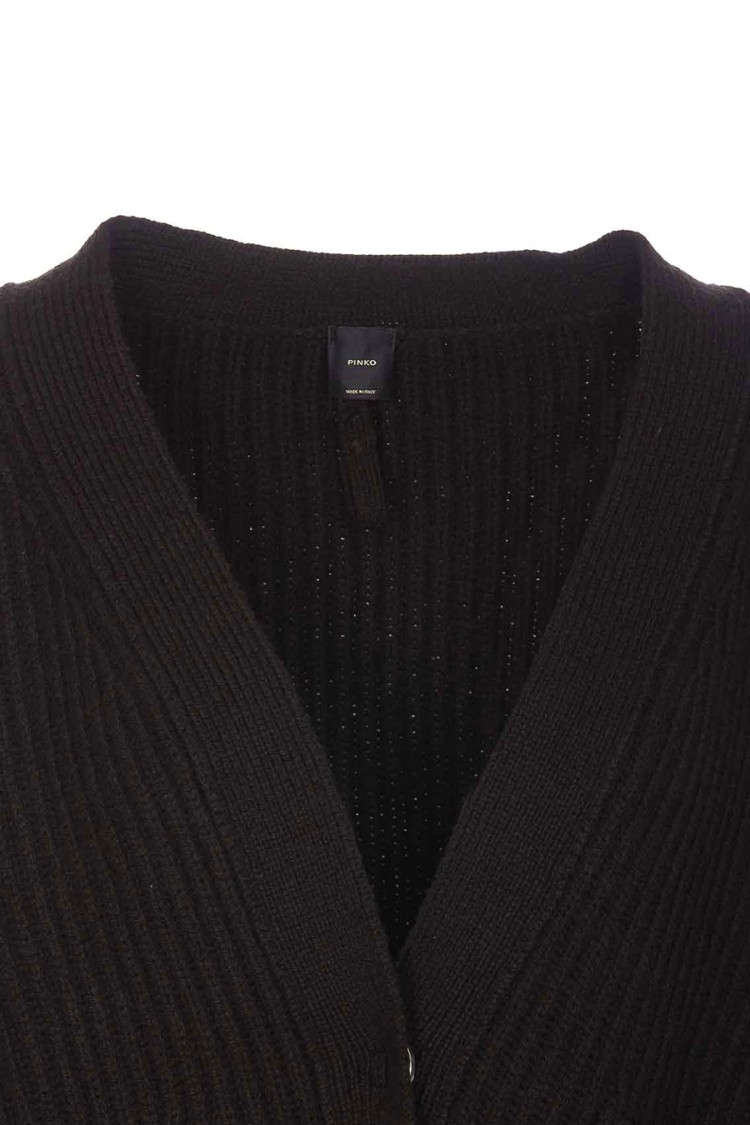 Pinko Ribbed Cardigan In Wool And Cashmere In Black